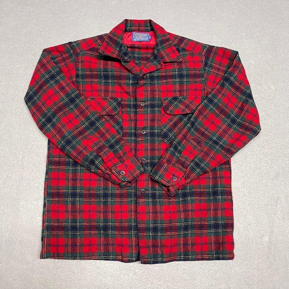 VTG Pendleton Board Shirt Mens Large‎ Tall Red Wool Tartan Flannel Loop Collar